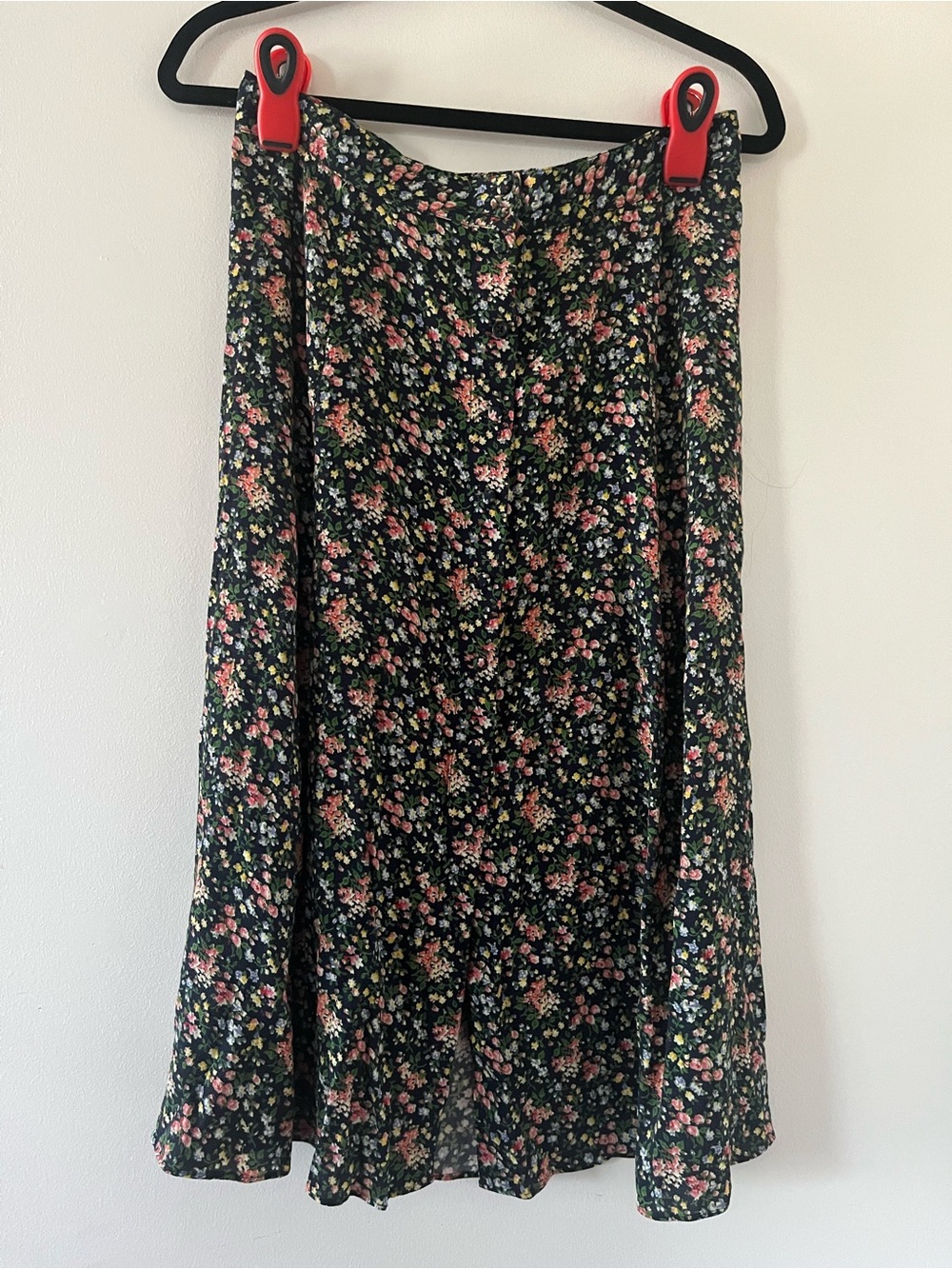 Sezane Green Floral Print Midi Skirt 8 Button Front Cottagecore French Ditsy